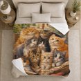 thumbnail image 5 of Cat Group Portrait Rustic Garden Scene Whimsical Illustrative, Cozy Pet Portrait Pattern, Warm Flannel Blanket for Living Room and Reading Nook, Cat Lovers Friendship Gift, Pet Lover Home Decor, 5 of 9