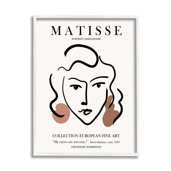 Stupell Industries Curves Not Crazy Matisse Exhibition Woman Face Lines Framed Wall Art, 24 x 30, Design by Ros Ruseva
