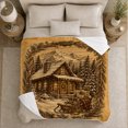 thumbnail image 5 of Rustic Winter Log Cabin Christmas, Peaceful Mountain Lake Scene, Warm Flannel Blanket for Cabin and Lodge with Detailed Artwork, Outdoor Lovers Camping Gift, Festive Home Decor, 5 of 9