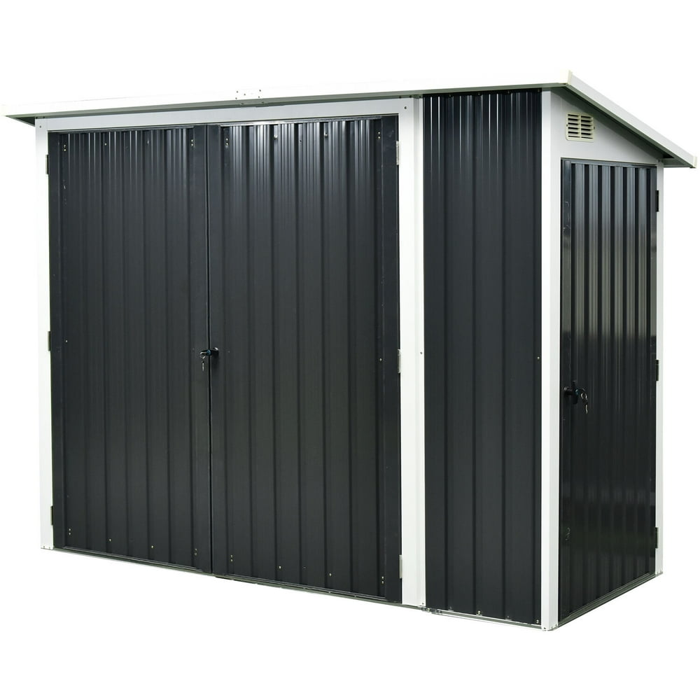 Hanover 2In1 Galvanized Steel MultiUse Shed in Dark Grey with Front DoubleDoor Storage and