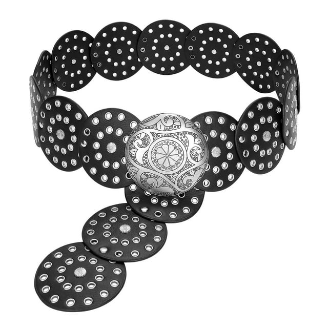 Cinturón vaquero JASGOOD Wide Hollow Disc de piel para mujer