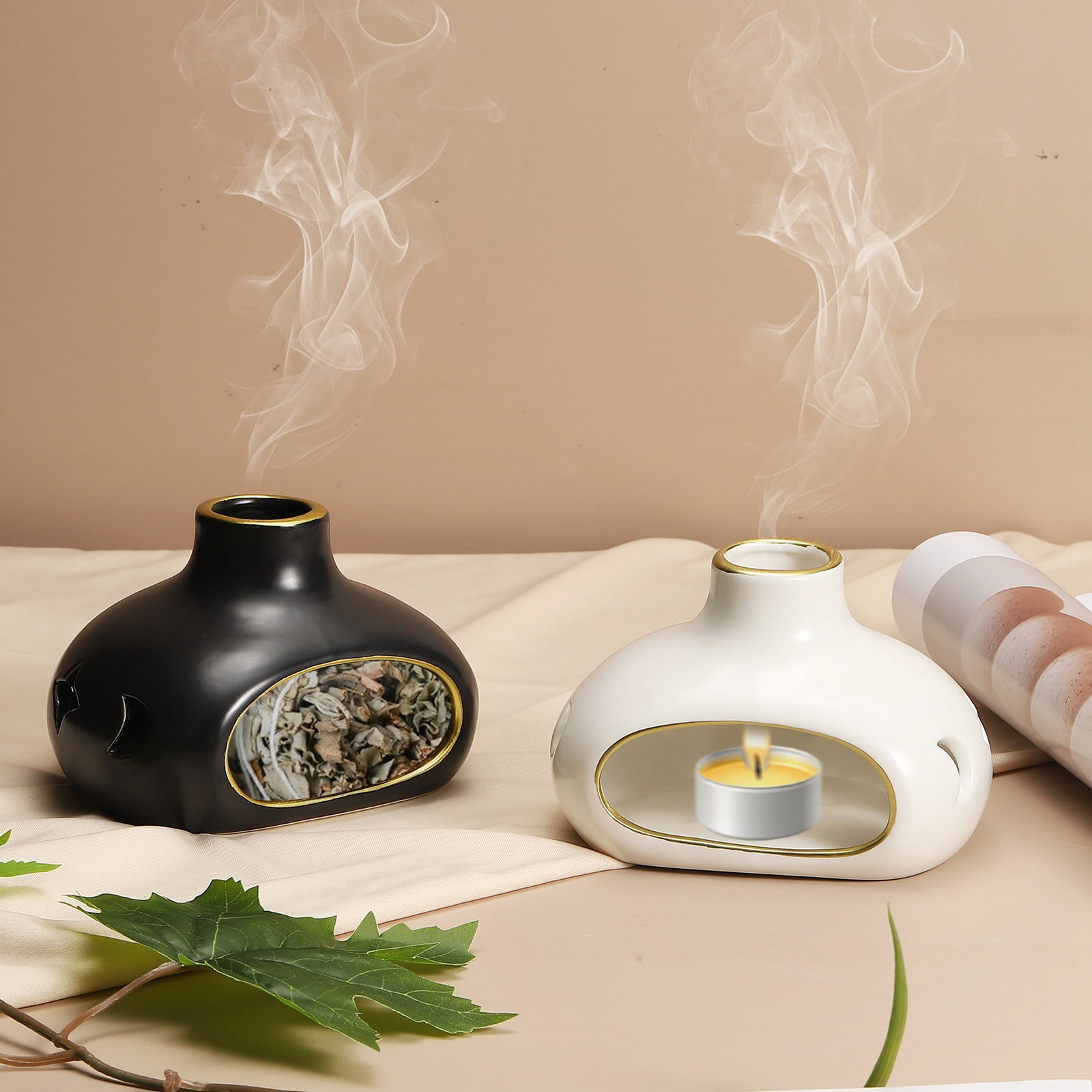 Incense Burner Ceramic Incense Holder Santo Holder Ash Catcher with Cleaning Brush Tweezer Decorative Bowl for Meditation Stick Aromatherapy Yoga Colorful