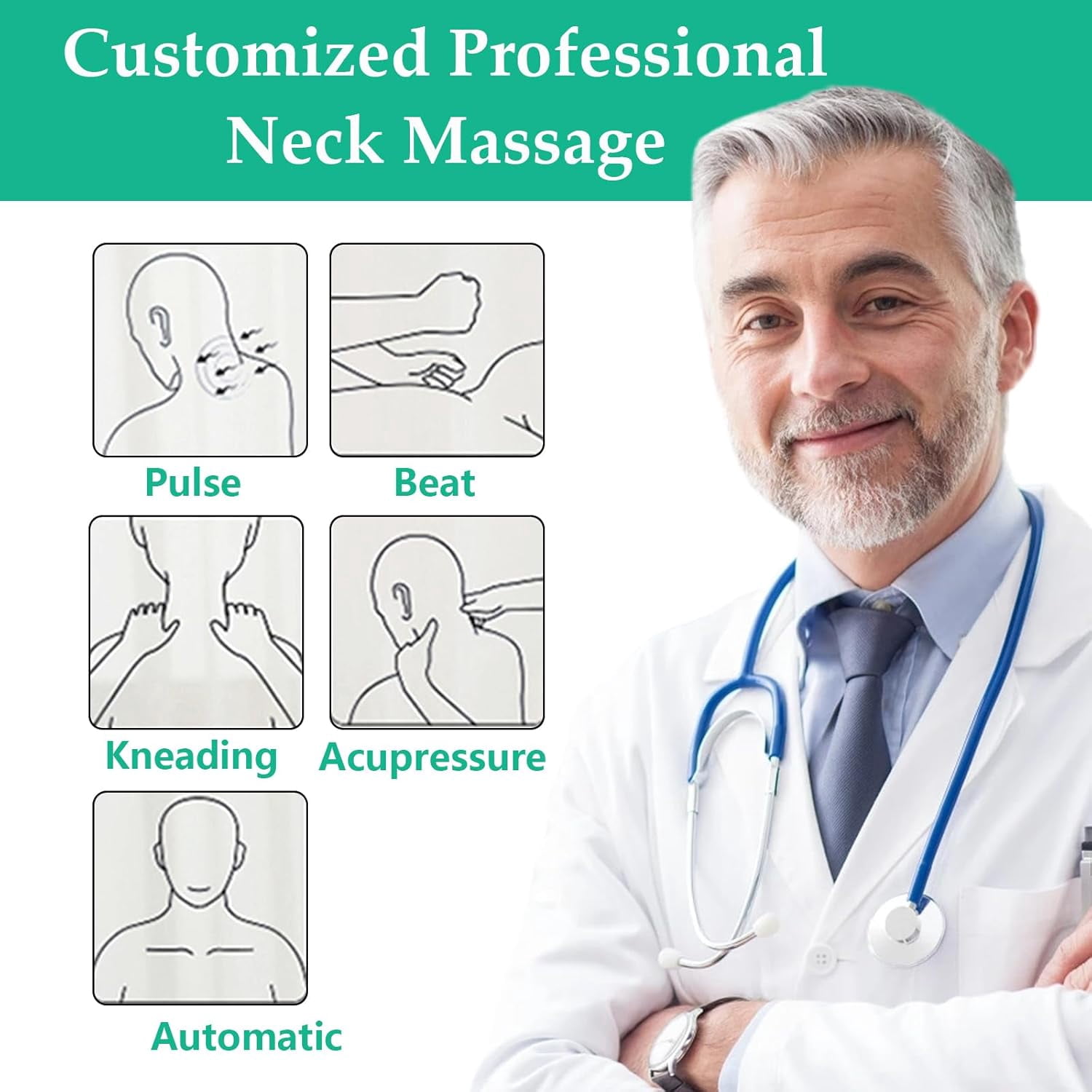 Vitality Magic Pro 2.0 Neck Massager - Upgraded Neck Massager【4 Heated Heads】【6 Massage Modes】【14 Adjustable Gears】 Ergonomic Design, Promotes Muscle Relaxation, Portable, Lightweight