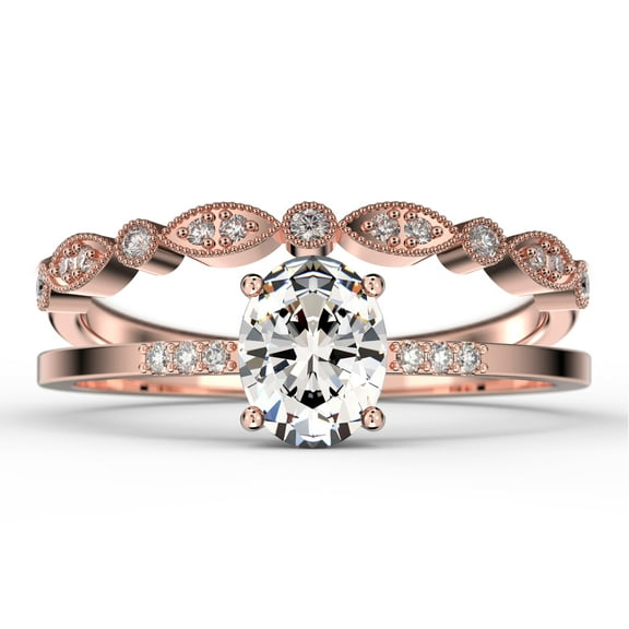 Beautiful Unique Art Deco 2.00 Carat Oval Cut Diamond Moissanite Engagement Ring, Classic Wedding Ring, One Matching Band in 925 Sterling Silver With 18k Rose Gold Plating Gift For Her
