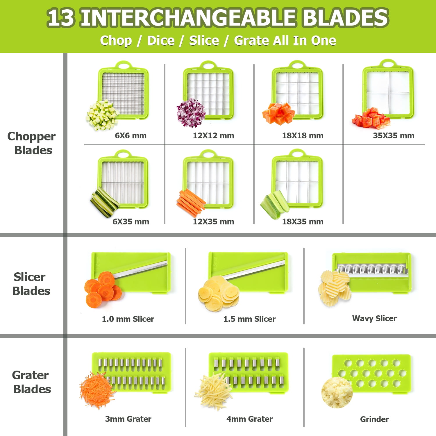 Vesteel 22 in 1 Vegetable Chopper, Multifunctional Onion Chopper Food Cutter Dicer Mandolin Slicer with Container and Colander Drain Basket - 13 Stainless Steel Blades