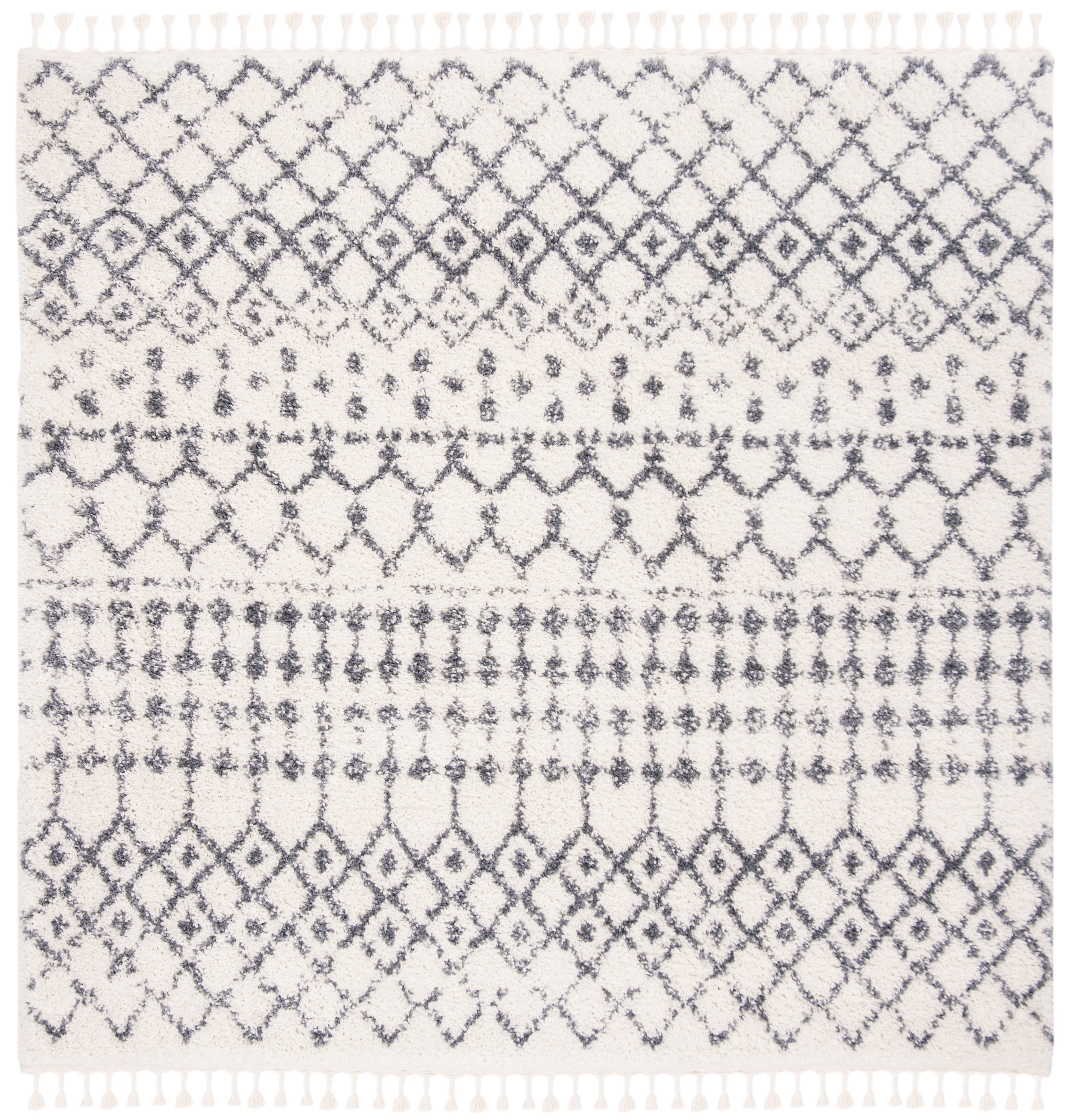 SAFAVIEH Berber Fringe Erin Aztec Shag Area Rug, Cream/Dark Gray, 6'7" x 6'7" Square
