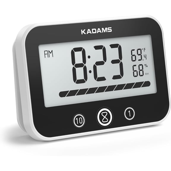 KADAMS Waterproof Shower Clock with Timer, Digital Bathroom & Kitchen Countdown Timer with LCD Display, Progress Bar, Suction Cup, (Black)