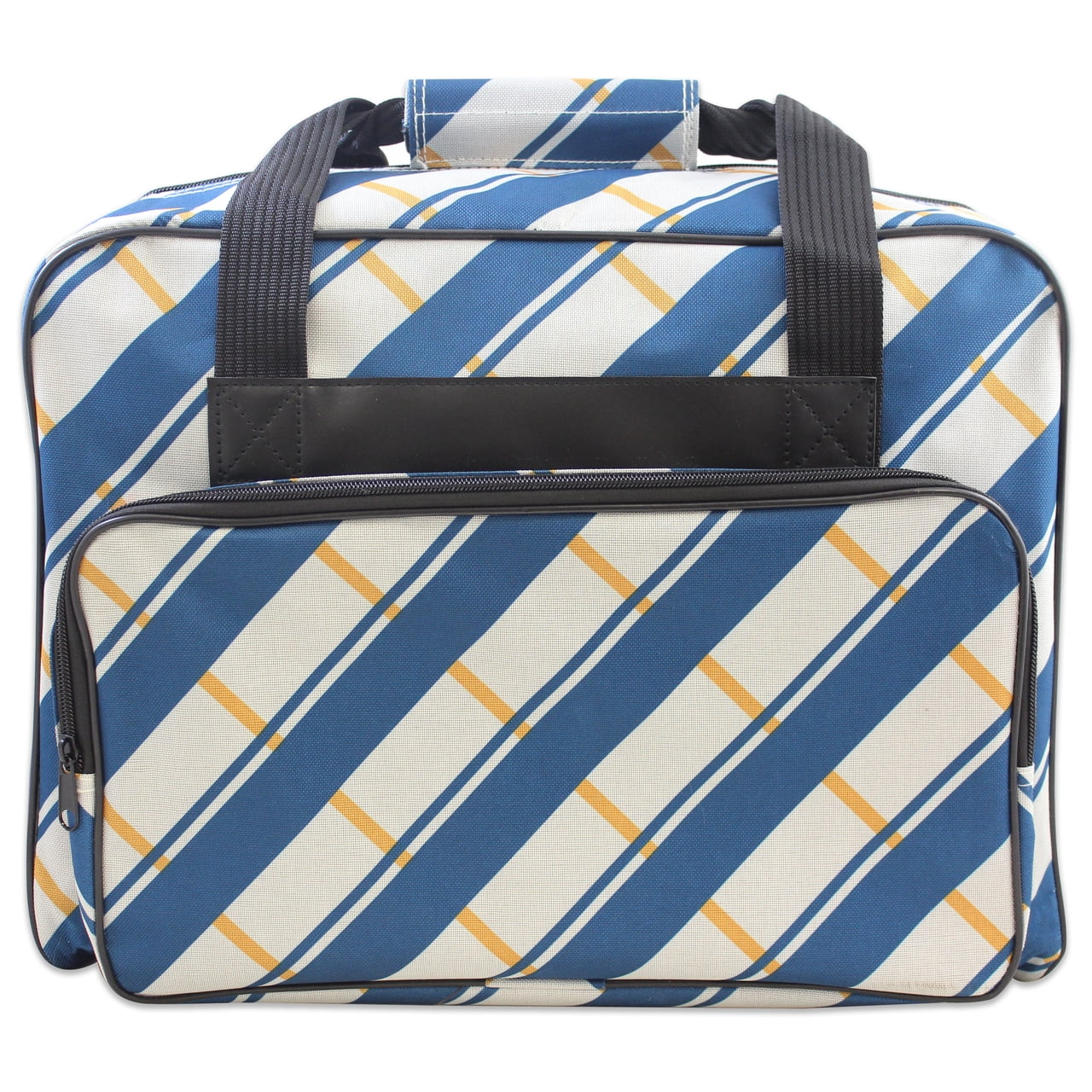 Janome Sewing Machine Tote in Blue and Gray Plaid Pattern