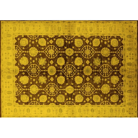 Ahgly Company Machine Washable Indoor Rectangle Oriental Yellow Industrial Area Rugs, 7' x 10'