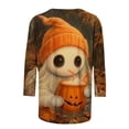 thumbnail image 4 of Mifsaly Halloween Tops for Women 2026 Spooky Witch Print 3/4 Sleeve T-Shirt Casual Fall Novelty Graphic Tees Blouses for Holiday Party Yellow,XXXXL, 4 of 5