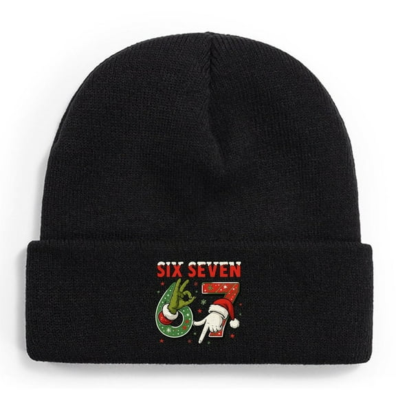 Six Seven 6 7 Meme Christmas Beanie Hats for Women Men Novelty Knit Hats Unisex Warm Winter Hat Red