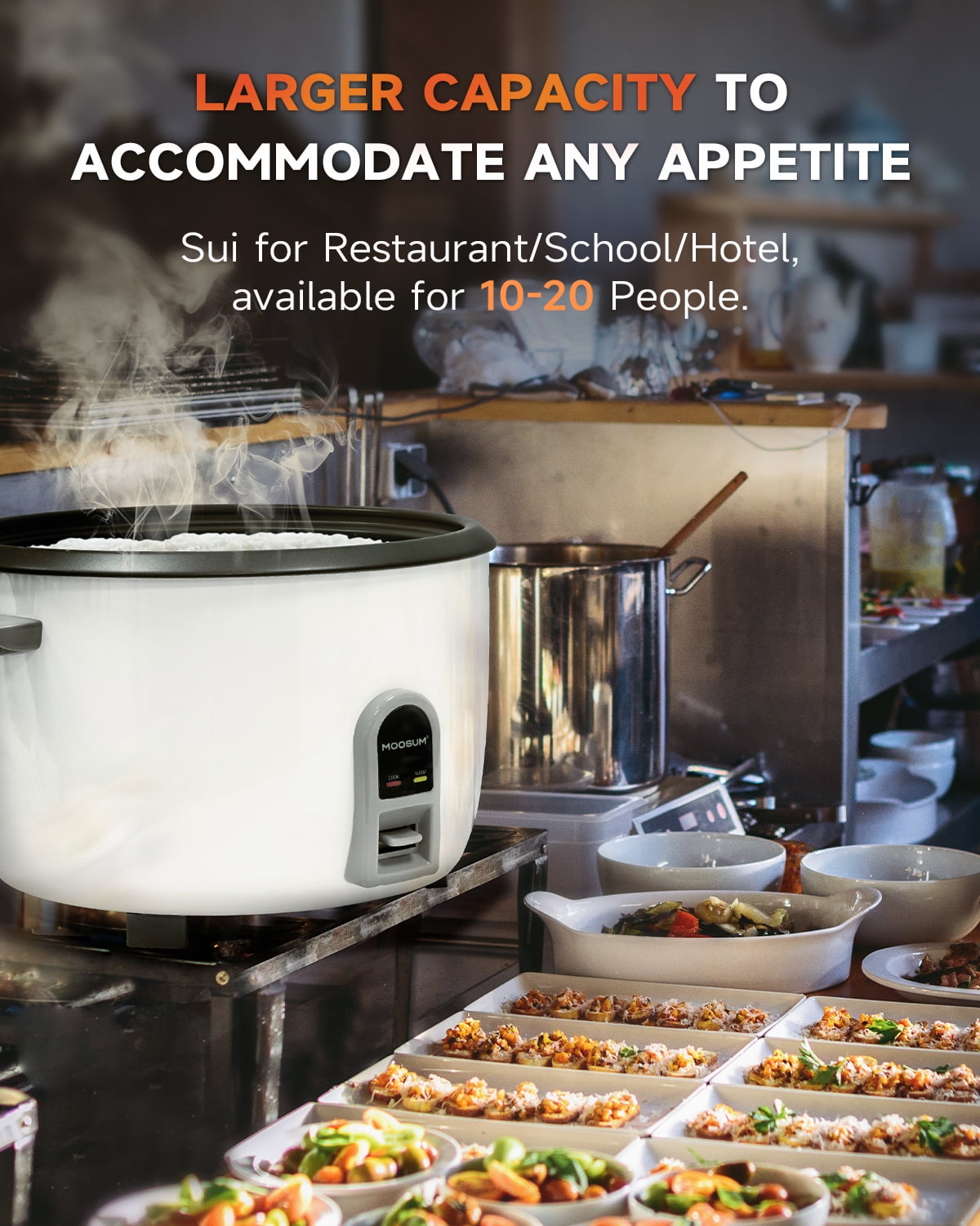 MOOSUM Commercial Rice Cooker, Large Capacity 20-Cup (UnCooked), 40-Cup (Cooked) with One Touch Operation and 12-Hour Keep Warm,Easy to Use and clean,1200W