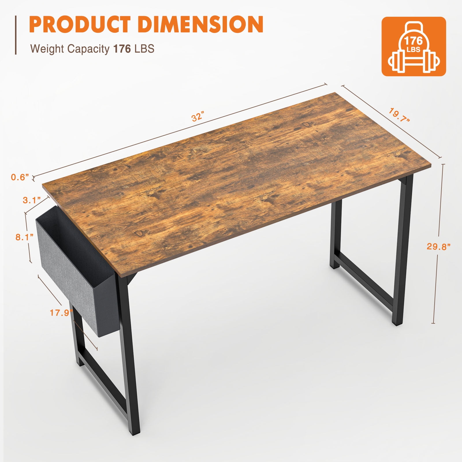 CONCETTA 31 inch Computer Desk Ideal for Small Spaces for Adult, Rustic Brown