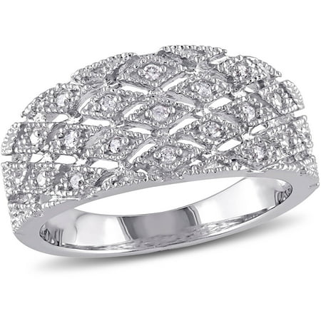 Miabella 1/10 T.W. Diamond Sterling Silver Multi-Row Fashion Ring