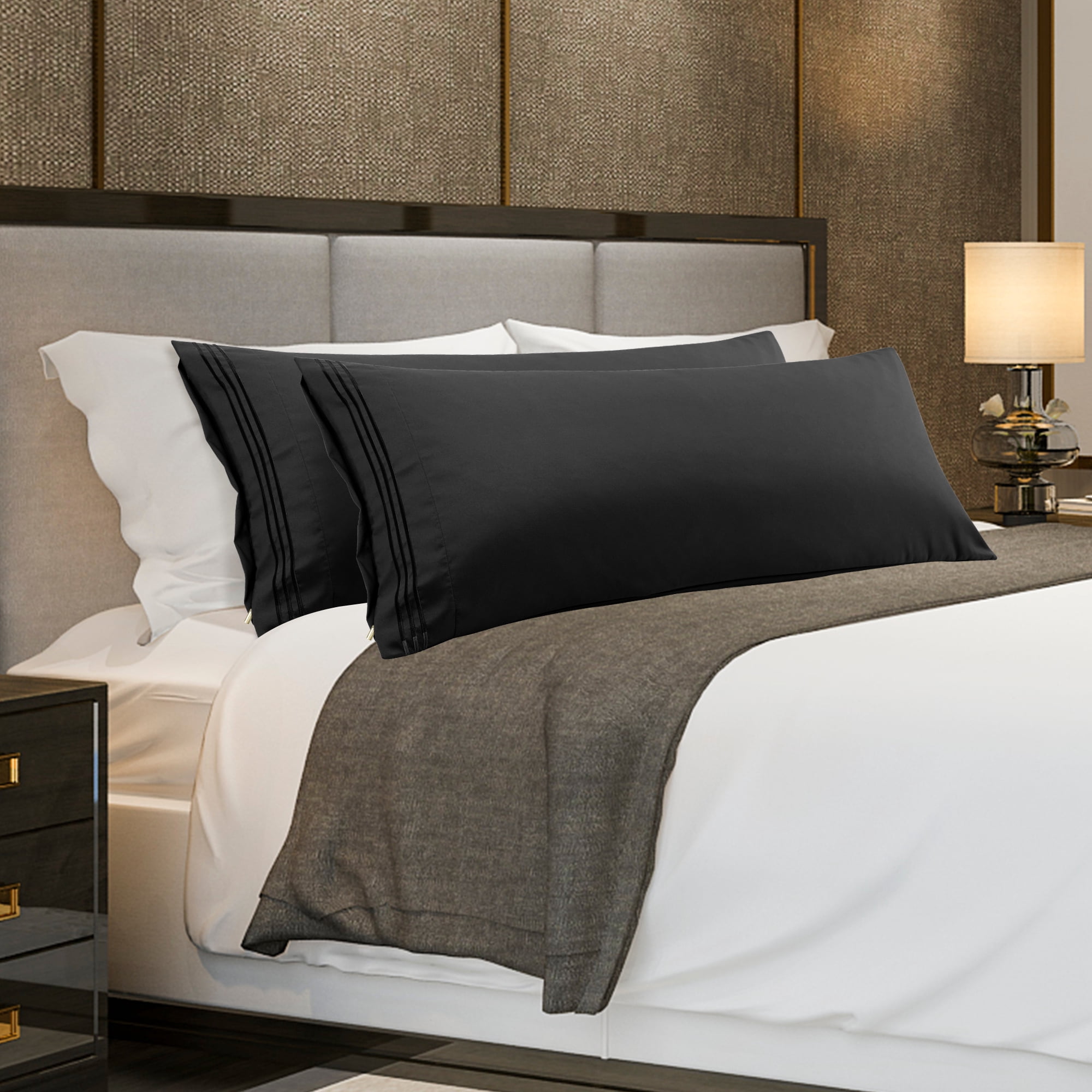Unique Bargains Polyester Soft Zipper Closure Body Pillowcases 2 Pcs Black 20"x54"