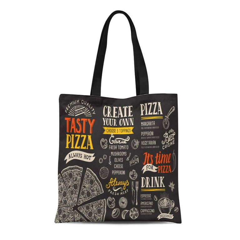 SIDONKU Canvas Tote Bag Italian Pizza Food for Restaurant and Cafe in  Doodle Reusable Shoulder Grocery Shopping Bags Handbag