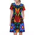 thumbnail image 1 of Disketp Colorful Floral para Vestido de Manga Corta para Mujeres, Vestidos de Verano para Mujeres, Casual y Holgado para la Playa, 1 of 6