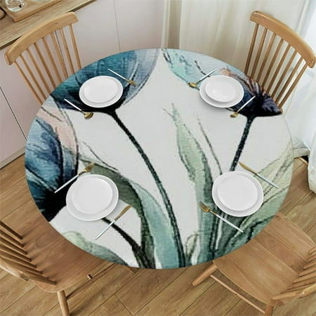 

Palnkart Flowers and Vase Round Tablecloth Stain-Resistant Waterproof Washable for Home Kitchen Outdoor Decoration 38 -42