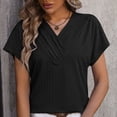 thumbnail image 5 of Lixiuxyad Womens Fashion Casual Top V Neck T Shirts Summer Short Sleeve Casual Loose T Shirts Top Basic Tee,Black L, 5 of 6
