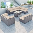 thumbnail image 2 of Kullavik Outdoor Patio Furniture Set with Fire Pit Table 11-Piece Outdoor Furniture Rattan Wicker Sectional Sofa Patio Conversation Sets with 43in 55,000 BTU Propane Gas Fire Pit Table,Sand, 2 of 8