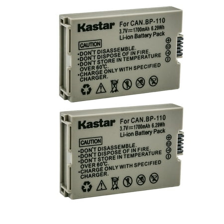 Image of Kastar 2-Pack BP-110 Battery 3.7V 1700mAh Replacement for Canon VIXIA HF R27 HFR27 VIXIA HF R26 HFR26 VIXIA HF R206 HFR206 VIXIA HF R205 HFR205 Cameras