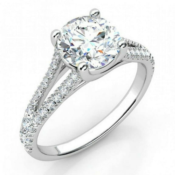 HeartsAndYou 2ct Round Cut Moissanite Split Shank Engagement Ring for Women 18k White Gold over Silver