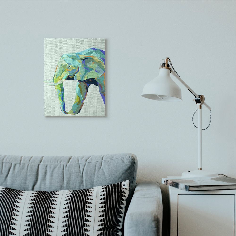 Stupell Industries Elephant Abstract Shapes Blue Green Animal Design Canvas Wall Art by Ziwei Li