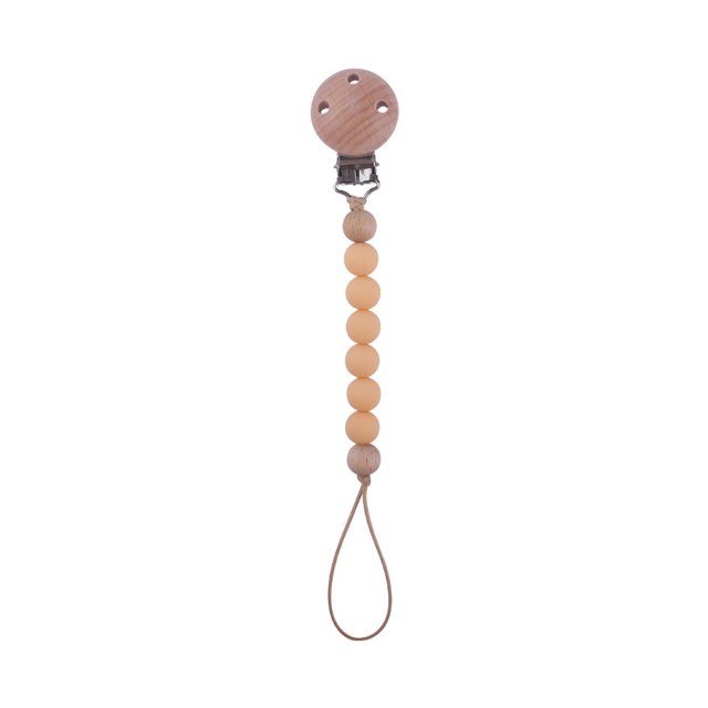 Productos para bebés, pinza para chupete de madera de haya para apaciguar al bebé, cuentas de silicona, pegamento para dientes molares, juguete, cadena anticaída