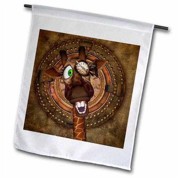 3dRose, Steampunk, funny steampunk giraffe with clock, 12 x 18 inch Garden Flag