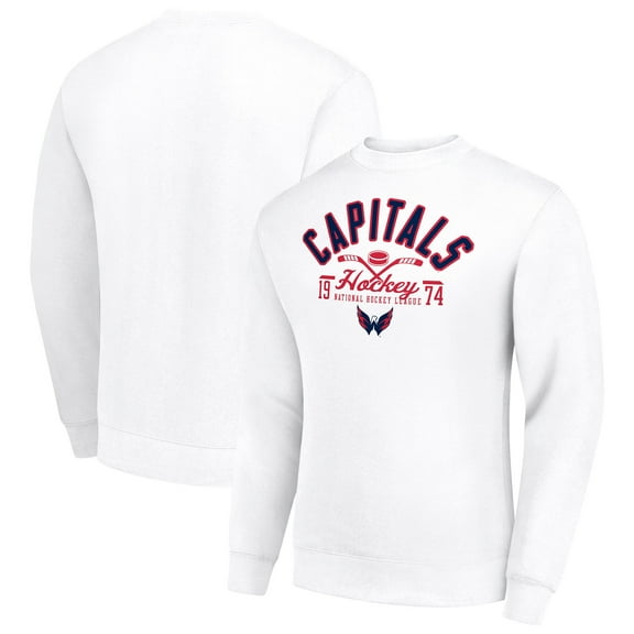 Men's Starter White Washington Capitals Stick And Puck Logo Fleece Pullover Sweatshirt