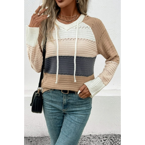 Color Block Drawstring Hooded Sweater