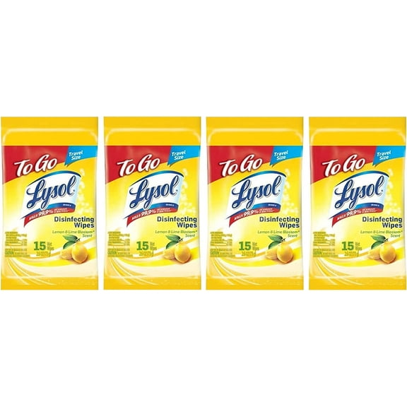 Lysol Disinfecting Wipes - Lemon & Lime Blossom To-Go Flatpack 15 Count, 4 Packs