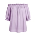 thumbnail image 6 of YVNAURA Womens Off Shoulder Puff Sleeve Blouse 2026 Summer Cute Loose Fit Smocked Top Lightweight Breathable Cotton Casual Short Sleeve Shirt Beach Vacation Going Out Daily Wear, Purple,XXL, 6 of 6