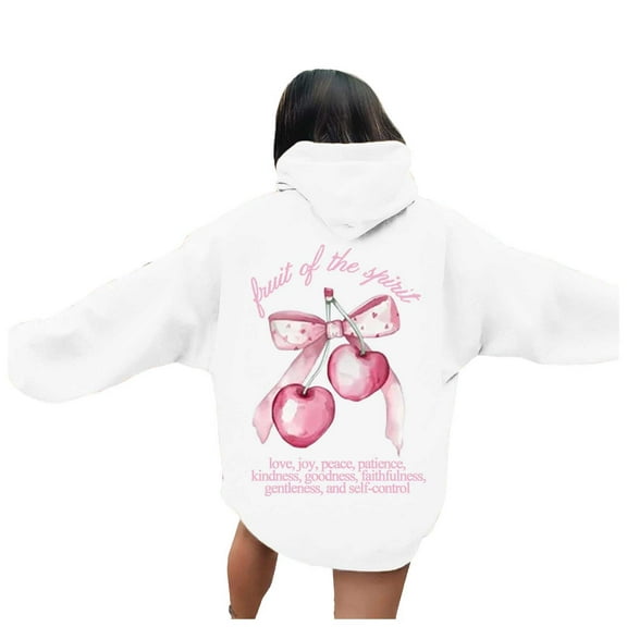 Wang6 Plus Size Hoodies for Womens Loose Fit Back Letter Printed Pullovers Sweatshirts Girls Trendy Fall Long Sleeve V Neck Tops with Pocket White XL