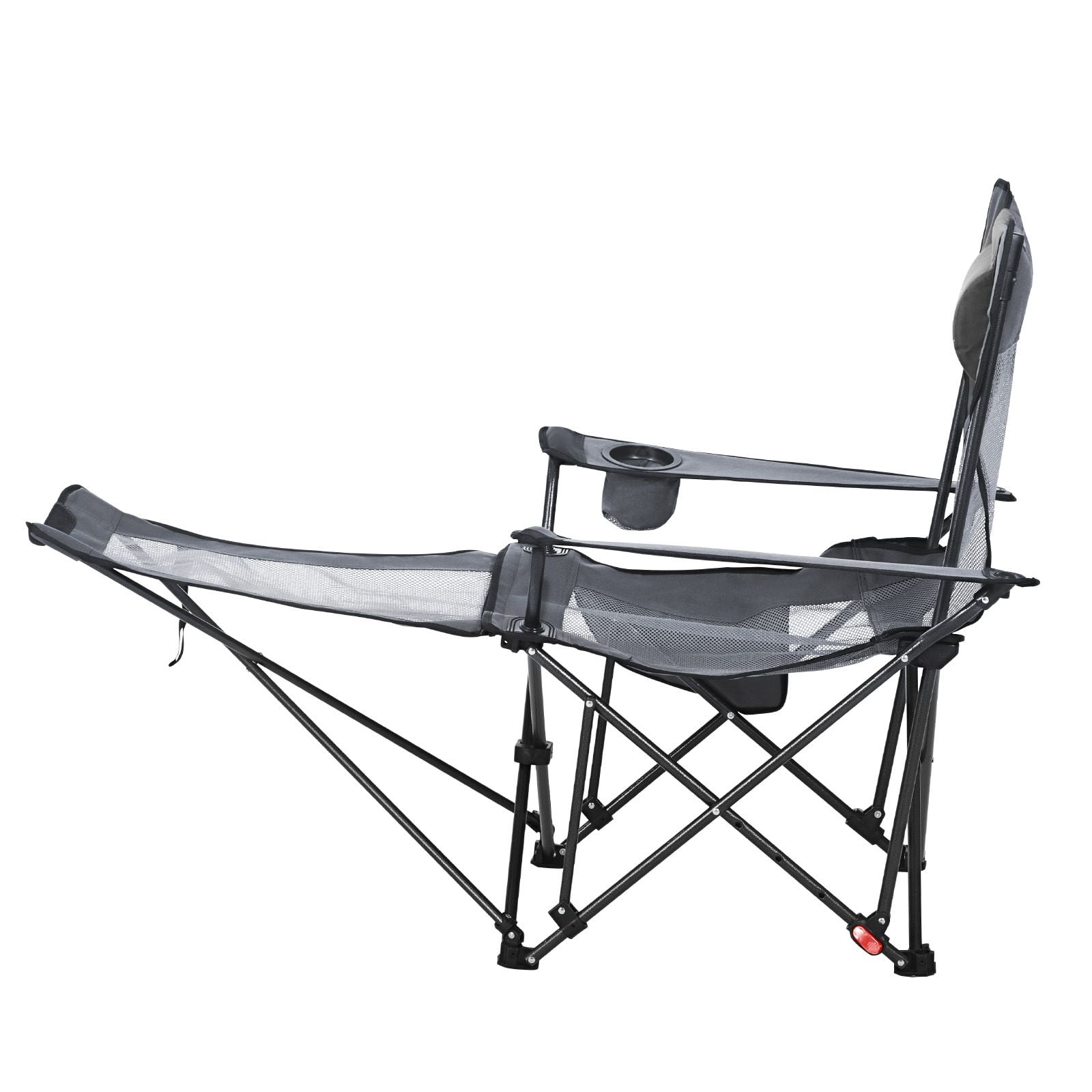 Foldable Reclining Lounge Chair 4-Position Adjustable, 220 lbs Capacity, Detachable Footrest, Cup Holder, for Camping Beach Patio