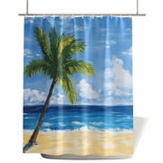 Shower Curtains for Bathroom-60"x72",Modern Ocean Coconut Tree Waterproof Bath Curtain Grommet Shower Curtain Set with Hooks,Summer Coastal Blue Sky Washable Bath Accessories