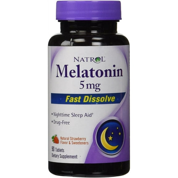 Natrol Fast Dissolve Melatonin Tablets, Strawberry, 5Mg, 90 Ct, 2-Pack