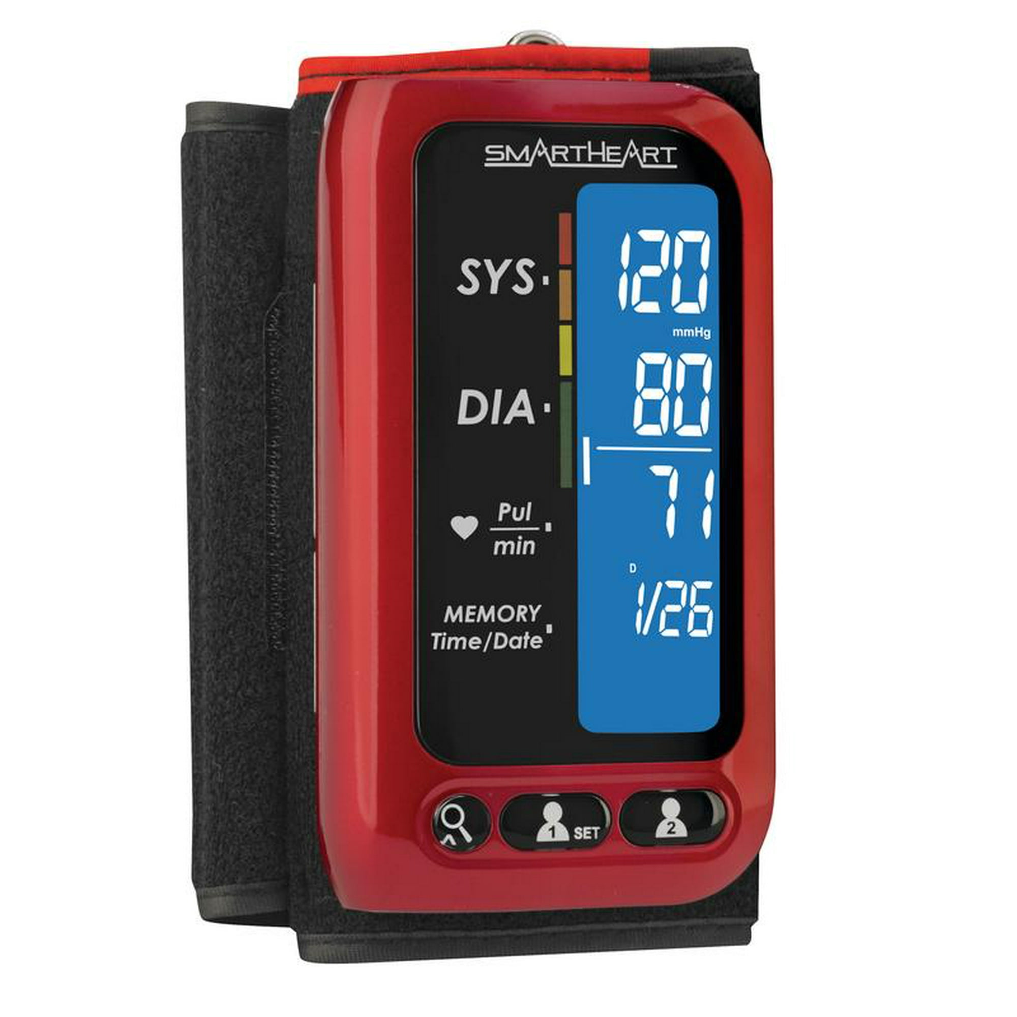 SmartHeart Blood Pressure Monitor | Attached Upper Arm Cuff | Advanced Inflation| 500-Reading Memory