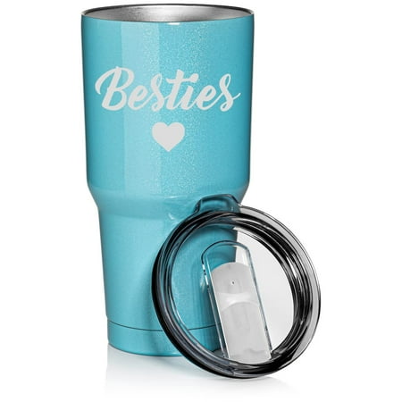 

30 oz Tumbler Stainless Steel Vacuum Insulated Travel Mug Cup Besties Best Friend (Light Blue Glitter)