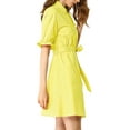 thumbnail image 5 of INSPIRE CHIC Women's Casual Short Sleeve Solid Color Button Down Shirt Dress L Lemon Yellow, 5 of 8