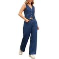 thumbnail image 4 of INSPIRE CHIC Women's Denim Jean Vest Top and Jeans Denim Set 2 Piece Outfits 2XL Dark Blue, 4 of 5