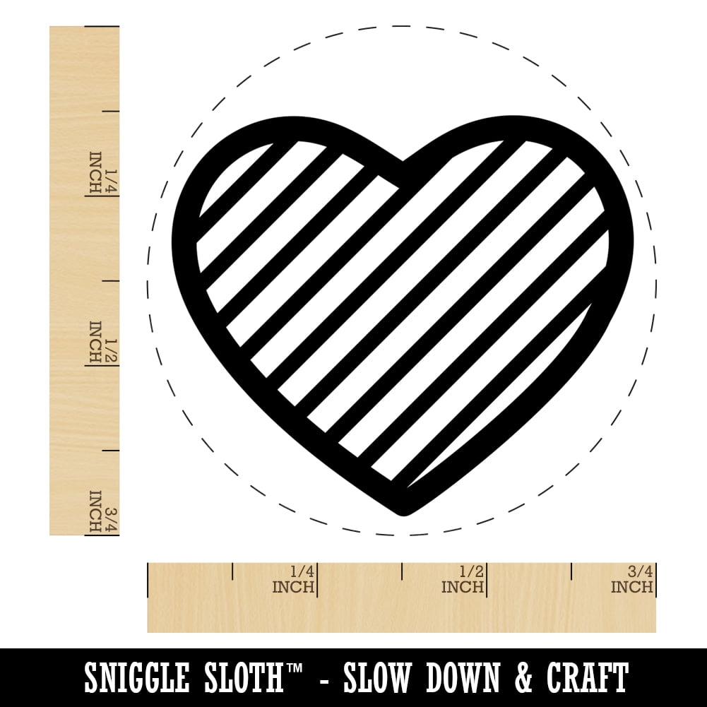 Heart with Stripes Self-Inking Rubber Stamp Ink Stamper - Blue Ink - Small 3/4 Inch