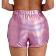 thumbnail image 2 of TiaoBug Women Metallic Shorts Shiny Rave Booty Shorts Hot Pants Yoga Dance Bottoms Pink S, 2 of 7