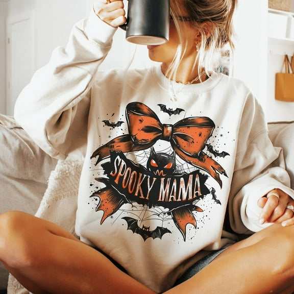 Spooky Mama Sweatshirt, Retro Gothic Halloween Pullover, Trending Bat Witch Crewneck, Spooky Mini Mama Halloween Shirt