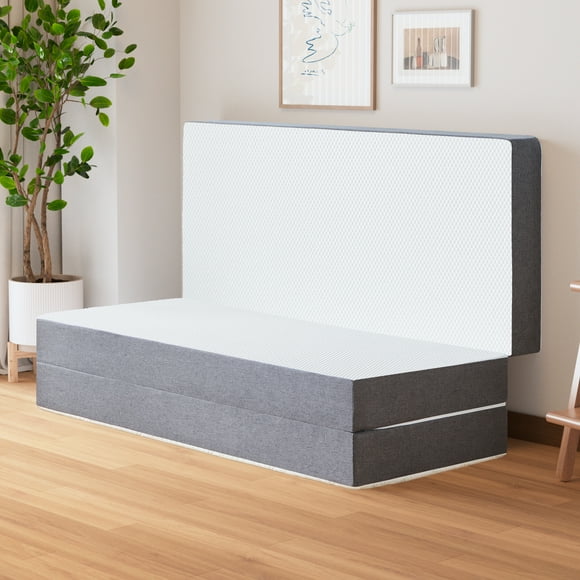 GELBIY Twin Folding Mattress, 4 Inch Tri Fold Memory Foam Mattress with Washable Cover, Foldable Mattress Topper with Non Slip Bottom,Pressure Relief, 75"X 38"X4", Gray