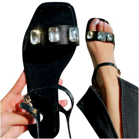 

UMfun Summer Sandals For Women Flat Slip On Sandals Crystal Roman Shoes Open Toe Casual Sandals