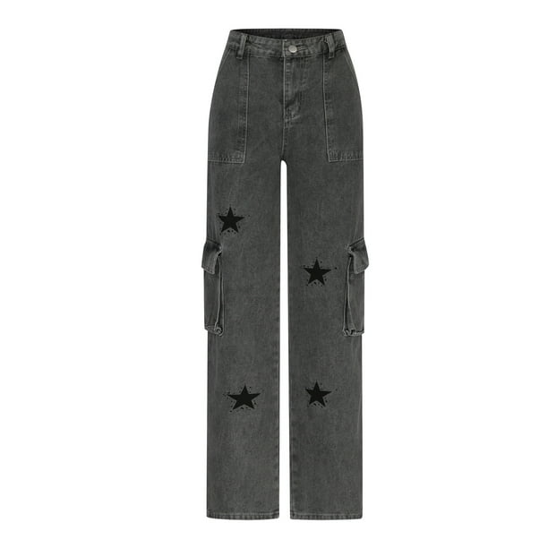 Holiday Savings! Cameland Women Casual Pants High Waist Slim Printed Pocket  Straight Tube Street Style Jeans 