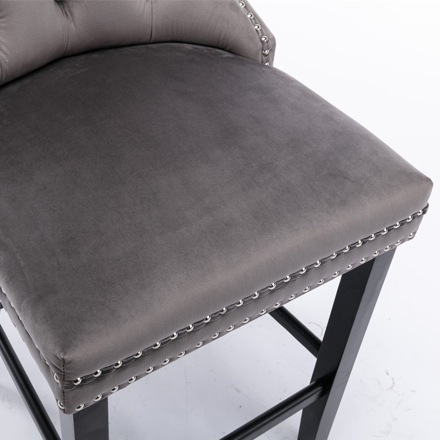 Demi Bonn 40" Counter Height Bar Stools Set of 2, Velvet Upholstered Barstools with Back, Kitchen Island Countertop Chairs for Dining Room, Gray