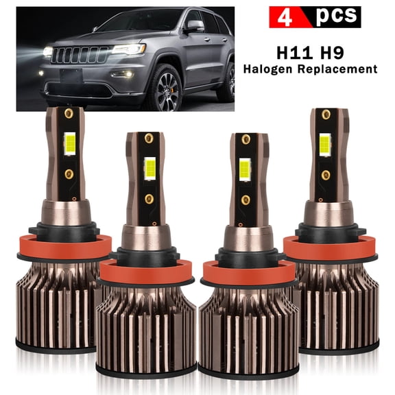 4PCS H11 Combo Kit For Jeep Grand Cherokee 2017-2020 LED High beam and Low beam,6500K Cool White
