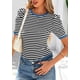 thumbnail image 4 of Camiseta PRETTYGARDEN para mujer, color bloque de colores, a rayas, color negro, 4 of 9
